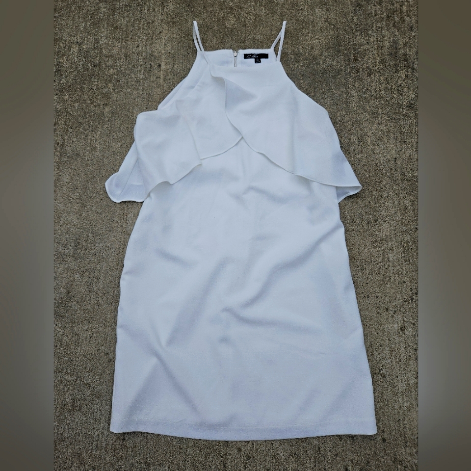 C. Puce White Linen Flowy Sleeveless Cocktail Dress Large